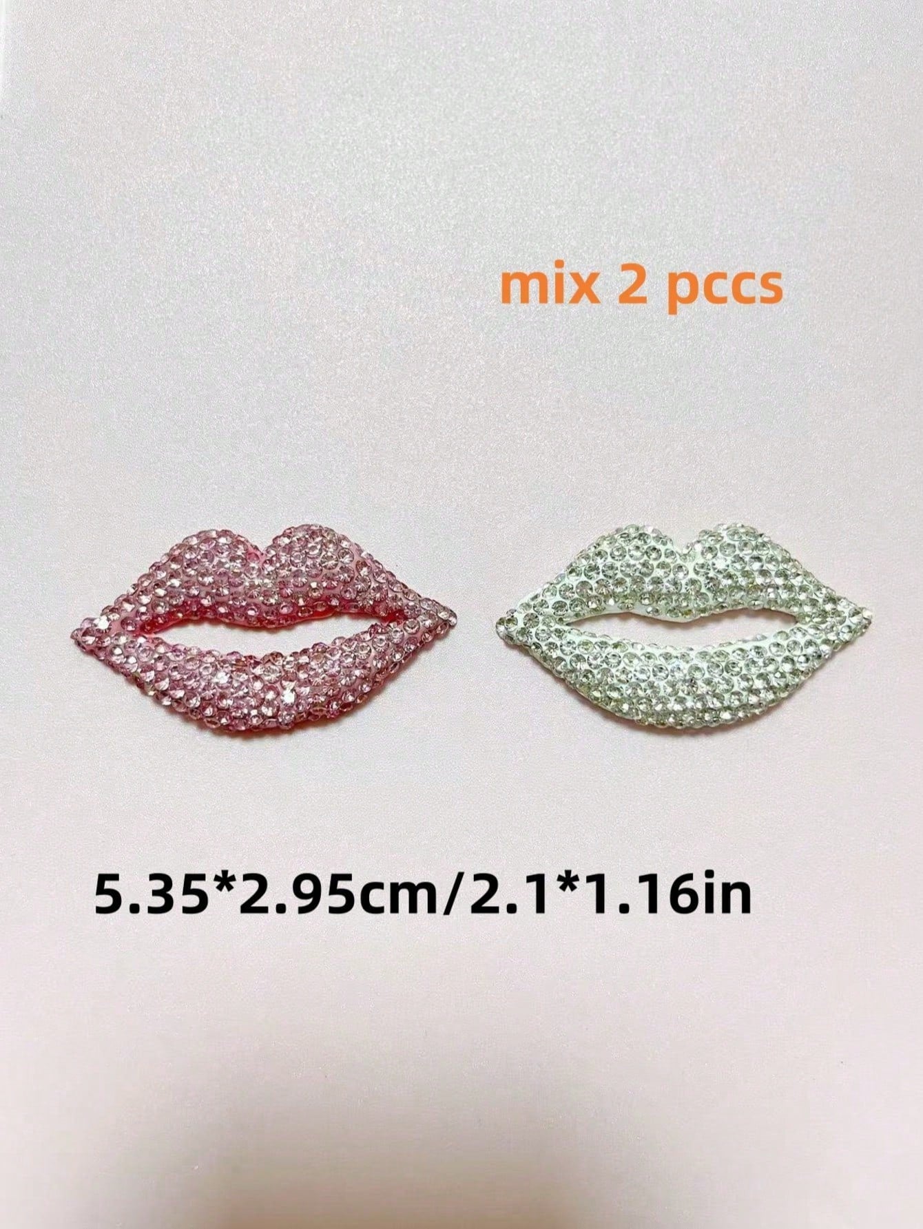 2Pcs Luxury Shining White Pink Full Rhinestone Diamond Mouth Lips Decoration Resin Charms Refrigerator Stickers Junk Phone Cases Hairpin Makeup Mirror Accessories Car Air Outlet Diy Decoration Kawaii