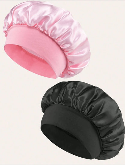 2pcs Luxury Silk Satin Sleep Caps, Solid Color, Elastic Hair Protection Caps, Lightweight Comfortable For All-Night Wear, Hair Care, Shower, Gentle Fit To Scalp, For Her