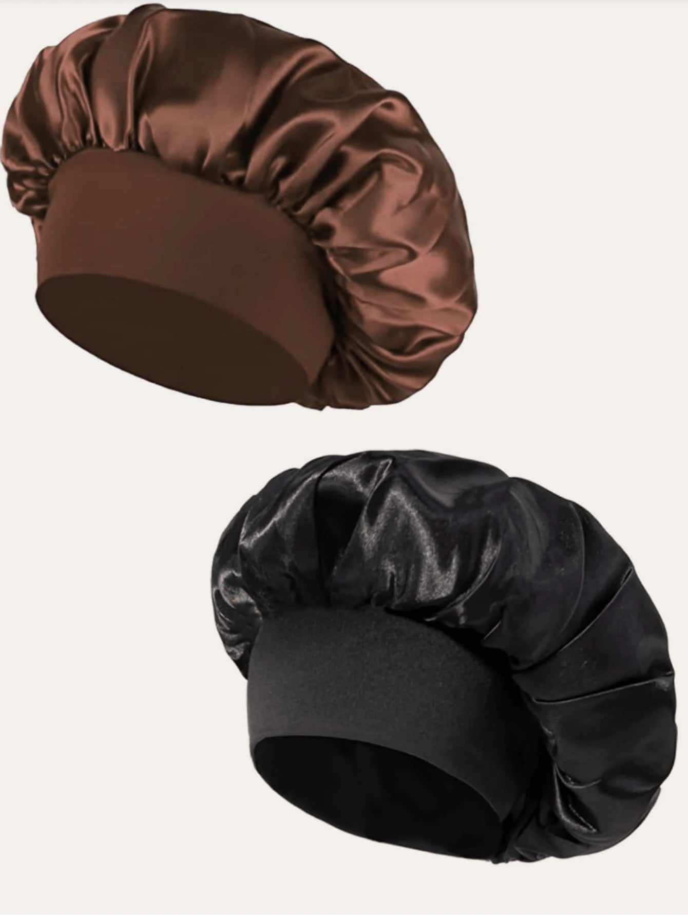 2pcs Luxury Silk Satin Sleep Caps, Solid Color, Elastic Hair Protection Caps, Lightweight Comfortable For All-Night Wear, Hair Care, Shower, Gentle Fit To Scalp, For Her