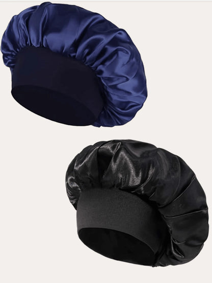 2pcs Luxury Silk Satin Sleep Caps, Solid Color, Elastic Hair Protection Caps, Lightweight Comfortable For All-Night Wear, Hair Care, Shower, Gentle Fit To Scalp, For Her