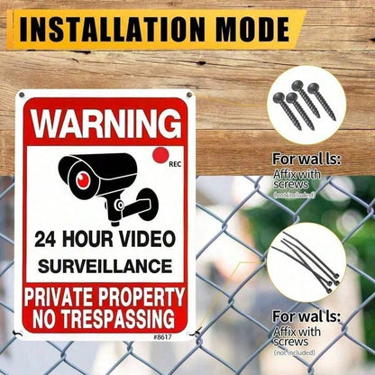 2pcs Metal No Trespassing Signs- Video Surveillance Warning Signs For Private Property- Weatherproof Aluminum Security Signs For Yard, Home & Outdoor- Reflective Lettering For Night Visibility, Alu