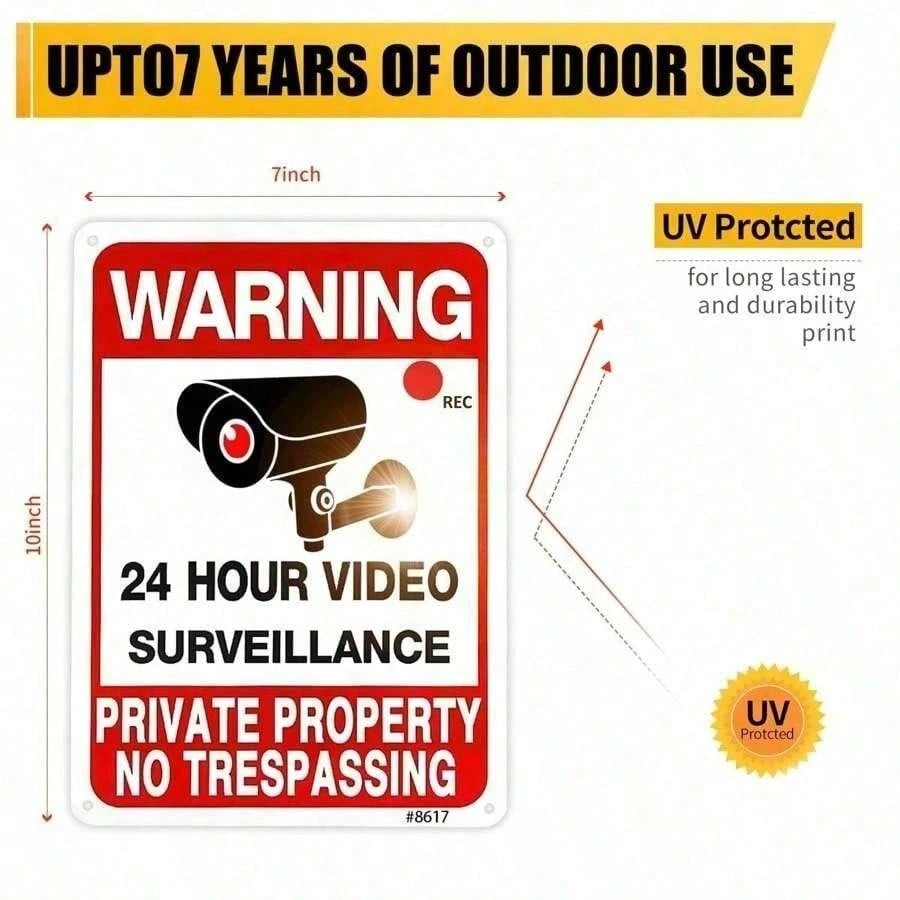 2pcs Metal No Trespassing Signs- Video Surveillance Warning Signs For Private Property- Weatherproof Aluminum Security Signs For Yard, Home & Outdoor- Reflective Lettering For Night Visibility, Alu