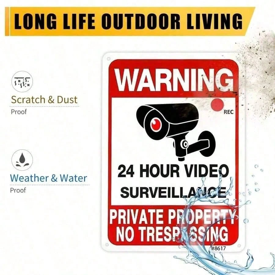 2pcs Metal No Trespassing Signs- Video Surveillance Warning Signs For Private Property- Weatherproof Aluminum Security Signs For Yard, Home & Outdoor- Reflective Lettering For Night Visibility, Alu