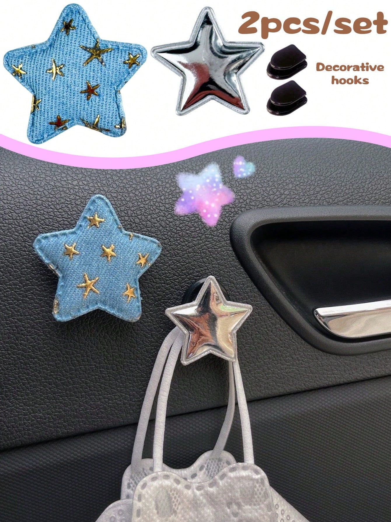 2pcs Multifunctional Star-Shaped Car Hooks, Women's Car Interior Storage Organizer, Passenger Seat Star Hooks