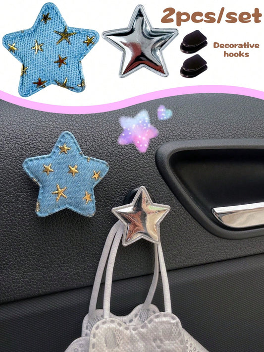 2pcs Multifunctional Star-Shaped Car Hooks, Women's Car Interior Storage Organizer, Passenger Seat Star Hooks