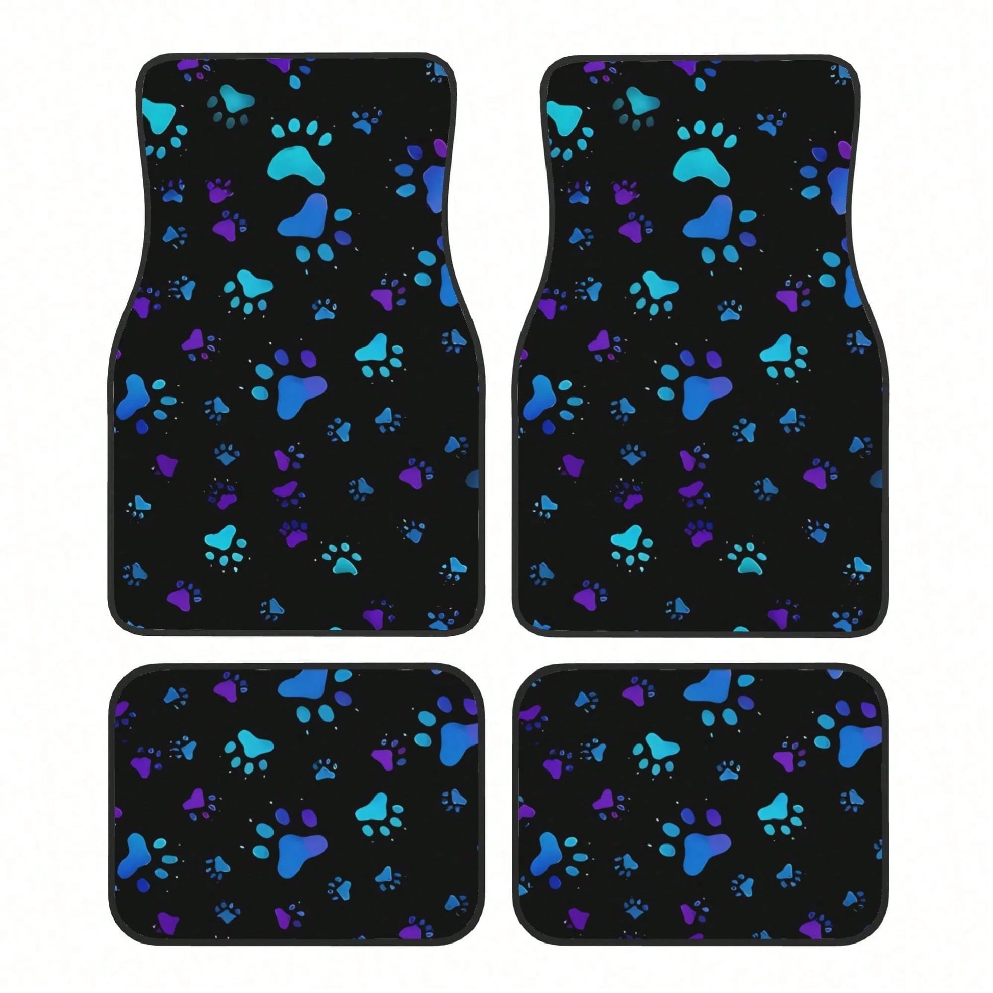 2pcs Neon Glow-In-The-Dark Paw Print Car Floor Mats- Heavy-Duty All-Weather Protection, Anti-Slip & Stain-Resistant Fit For Cars, Trucks, SUVs- Easy Clean Pet-Friendly Floor Liners With Glowing/Pur