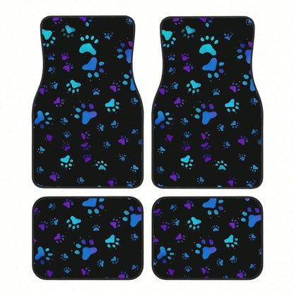 2pcs Neon Glow-In-The-Dark Paw Print Car Floor Mats- Heavy-Duty All-Weather Protection, Anti-Slip & Stain-Resistant Fit For Cars, Trucks, SUVs- Easy Clean Pet-Friendly Floor Liners With Glowing/Pur