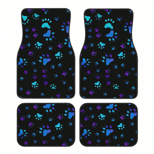 2pcs Neon Glow-In-The-Dark Paw Print Car Floor Mats- Heavy-Duty All-Weather Protection, Anti-Slip & Stain-Resistant Fit For Cars, Trucks, SUVs- Easy Clean Pet-Friendly Floor Liners With Glowing/Pur