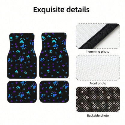 2pcs Neon Glow-In-The-Dark Paw Print Car Floor Mats- Heavy-Duty All-Weather Protection, Anti-Slip & Stain-Resistant Fit For Cars, Trucks, SUVs- Easy Clean Pet-Friendly Floor Liners With Glowing/Pur