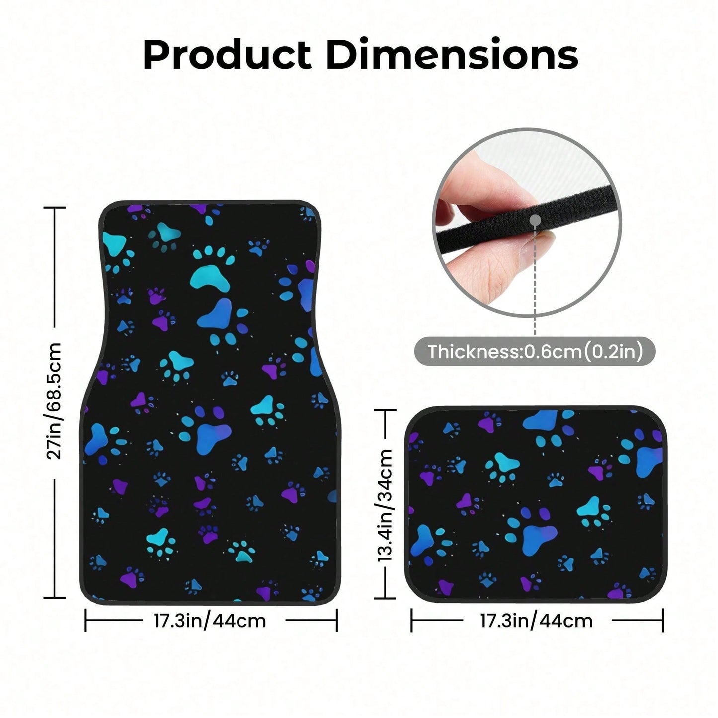 2pcs Neon Glow-In-The-Dark Paw Print Car Floor Mats- Heavy-Duty All-Weather Protection, Anti-Slip & Stain-Resistant Fit For Cars, Trucks, SUVs- Easy Clean Pet-Friendly Floor Liners With Glowing/Pur
