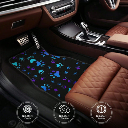 2pcs Neon Glow-In-The-Dark Paw Print Car Floor Mats- Heavy-Duty All-Weather Protection, Anti-Slip & Stain-Resistant Fit For Cars, Trucks, SUVs- Easy Clean Pet-Friendly Floor Liners With Glowing/Pur