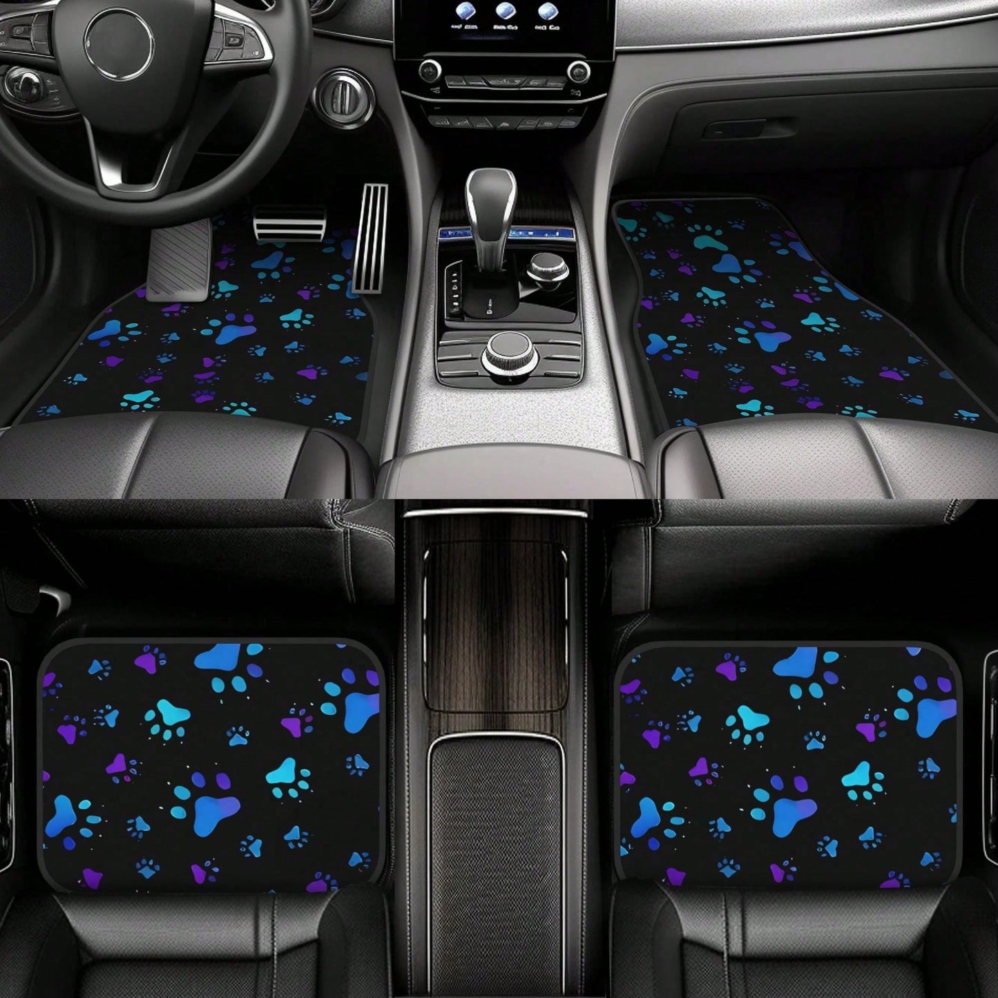 2pcs Neon Glow-In-The-Dark Paw Print Car Floor Mats- Heavy-Duty All-Weather Protection, Anti-Slip & Stain-Resistant Fit For Cars, Trucks, SUVs- Easy Clean Pet-Friendly Floor Liners With Glowing/Pur