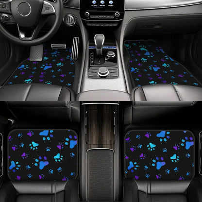 2pcs Neon Glow-In-The-Dark Paw Print Car Floor Mats- Heavy-Duty All-Weather Protection, Anti-Slip & Stain-Resistant Fit For Cars, Trucks, SUVs- Easy Clean Pet-Friendly Floor Liners With Glowing/Pur