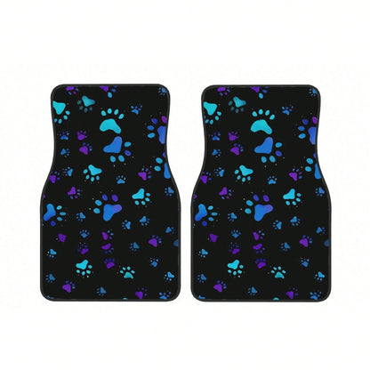2pcs Neon Glow-In-The-Dark Paw Print Car Floor Mats- Heavy-Duty All-Weather Protection, Anti-Slip & Stain-Resistant Fit For Cars, Trucks, SUVs- Easy Clean Pet-Friendly Floor Liners With Glowing/Pur