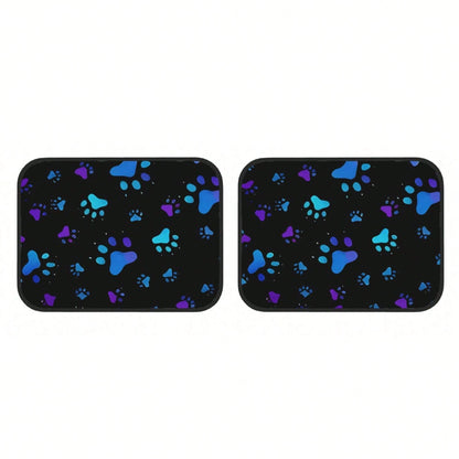 2pcs Neon Glow-In-The-Dark Paw Print Car Floor Mats- Heavy-Duty All-Weather Protection, Anti-Slip & Stain-Resistant Fit For Cars, Trucks, SUVs- Easy Clean Pet-Friendly Floor Liners With Glowing/Pur
