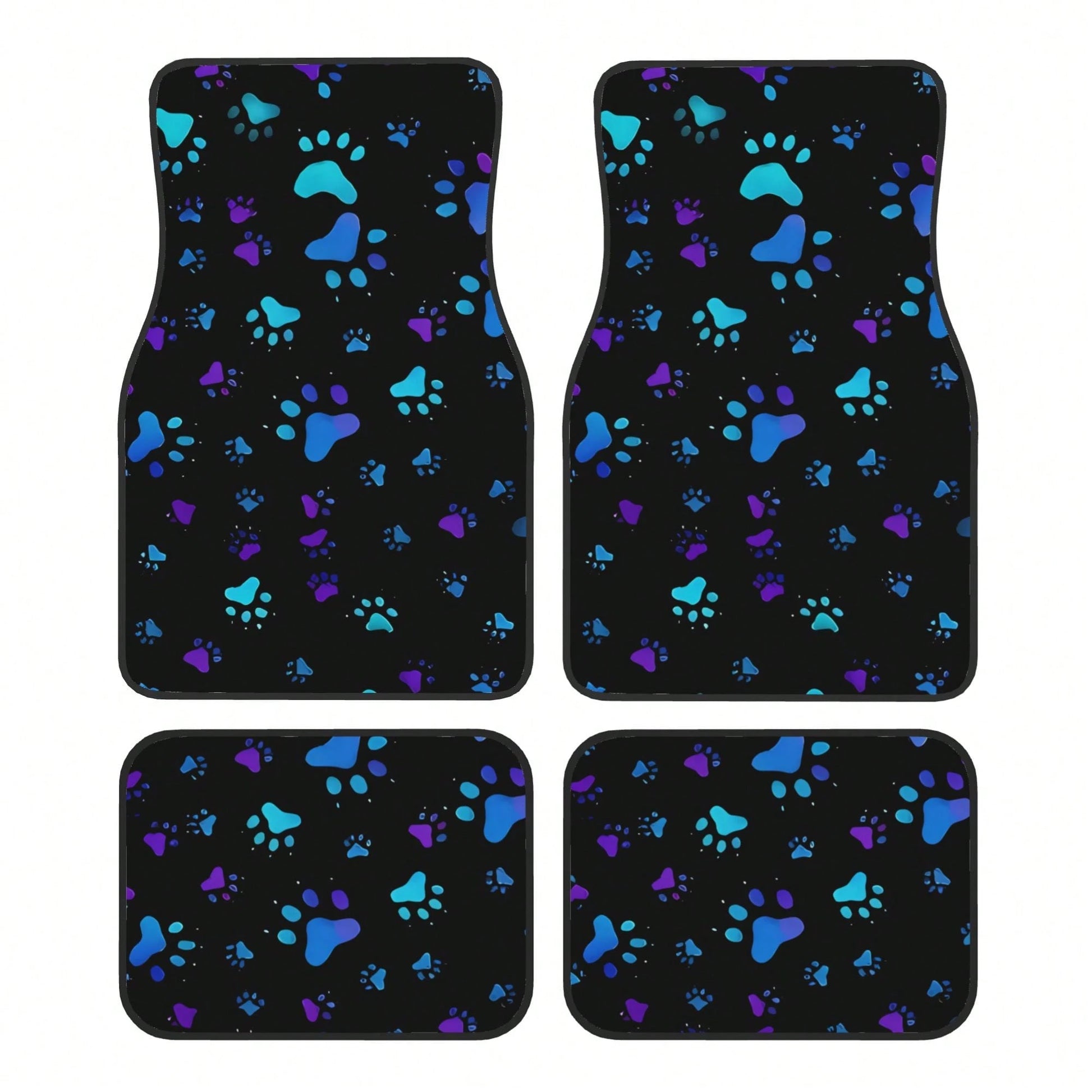 2pcs Neon Glow-In-The-Dark Paw Print Car Floor Mats- Heavy-Duty All-Weather Protection, Anti-Slip & Stain-Resistant Fit For Cars, Trucks, SUVs- Easy Clean Pet-Friendly Floor Liners With Glowing/Pur