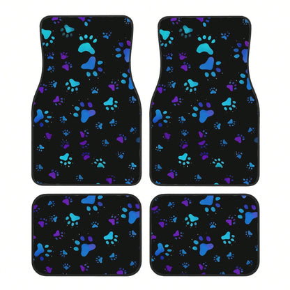 2pcs Neon Glow-In-The-Dark Paw Print Car Floor Mats- Heavy-Duty All-Weather Protection, Anti-Slip & Stain-Resistant Fit For Cars, Trucks, SUVs- Easy Clean Pet-Friendly Floor Liners With Glowing/Pur