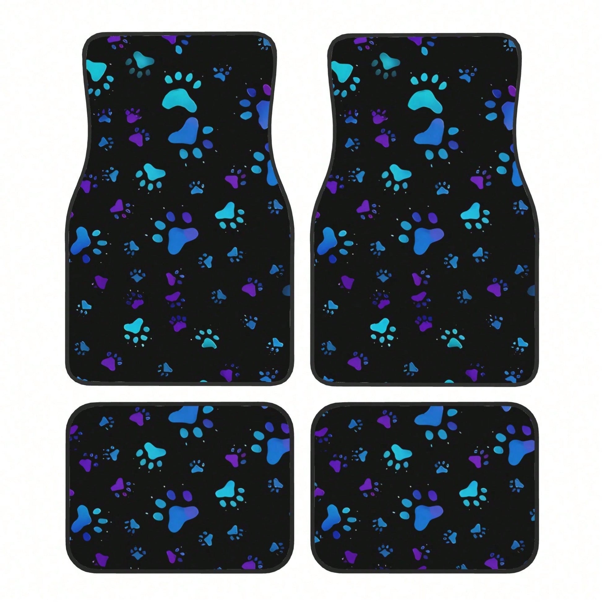 2pcs Neon Glow-In-The-Dark Paw Print Car Floor Mats- Heavy-Duty All-Weather Protection, Anti-Slip & Stain-Resistant Fit For Cars, Trucks, SUVs- Easy Clean Pet-Friendly Floor Liners With Glowing/Pur