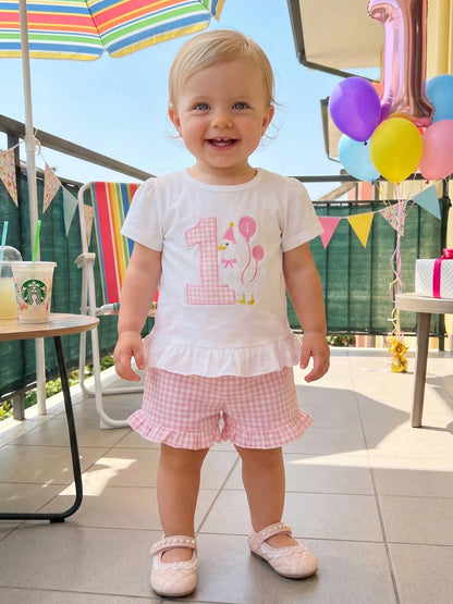 2pcs Newborn Baby 1st Birthday Outfits Girl Shorts Set Short Sleeve Embroidery T-Shirt Tops + Shorts 9M 12M 18M Infant Casual Summer Clothes