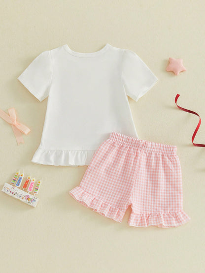 2pcs Newborn Baby 1st Birthday Outfits Girl Shorts Set Short Sleeve Embroidery T-Shirt Tops + Shorts 9M 12M 18M Infant Casual Summer Clothes