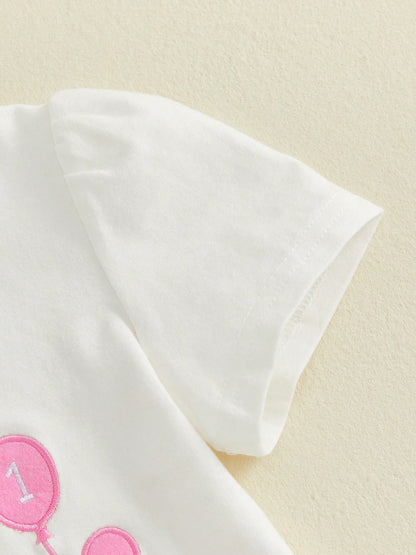 2pcs Newborn Baby 1st Birthday Outfits Girl Shorts Set Short Sleeve Embroidery T-Shirt Tops + Shorts 9M 12M 18M Infant Casual Summer Clothes