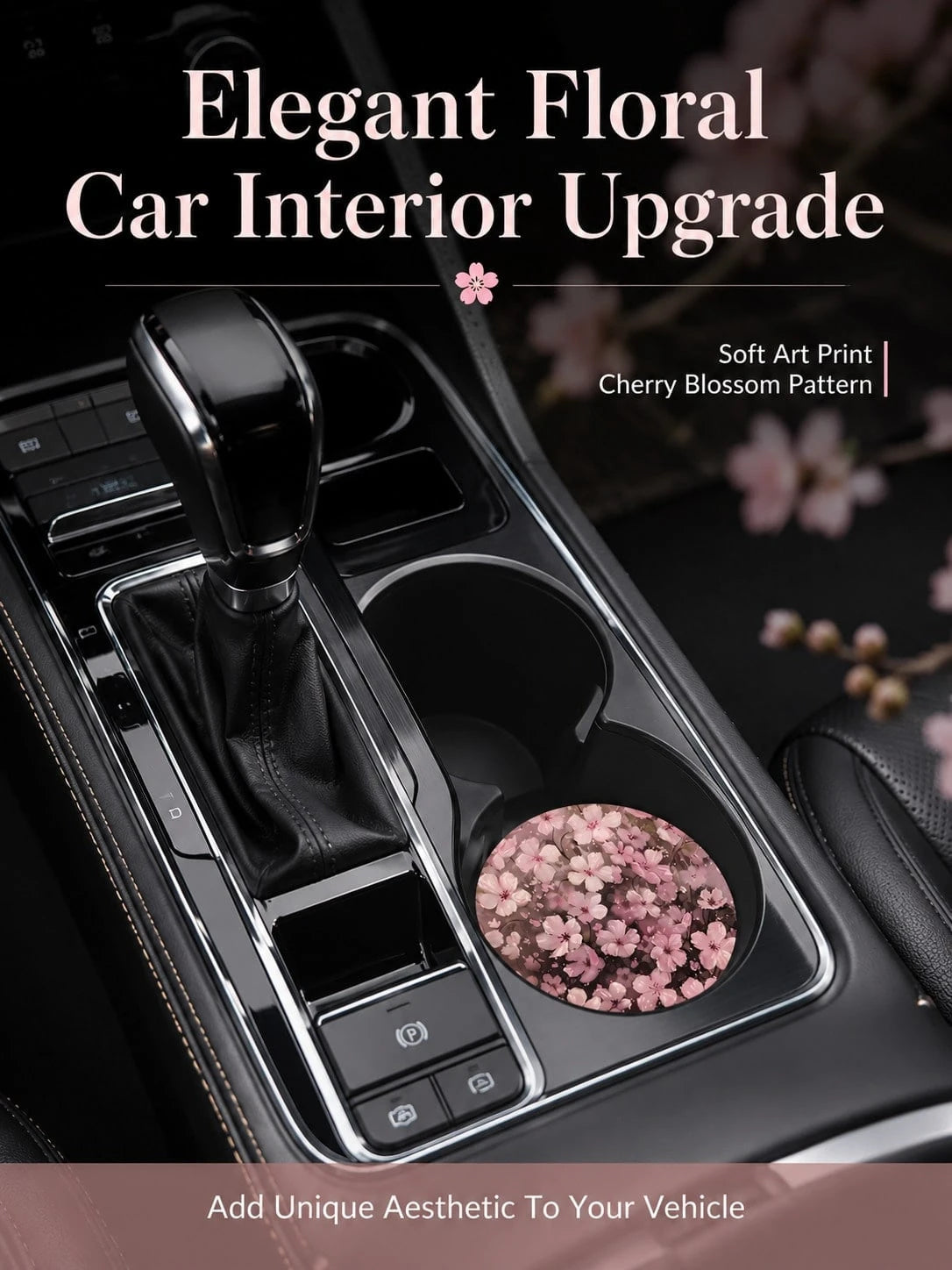 2pcs Peach Blossom Pattern Car Cup Holders, Non-Slip Floral Car Cup Holders, Waterproof Dust-Proof Car Interior Decoration Accessories, Universal Car Cup Holders, Gift For Female Drivers