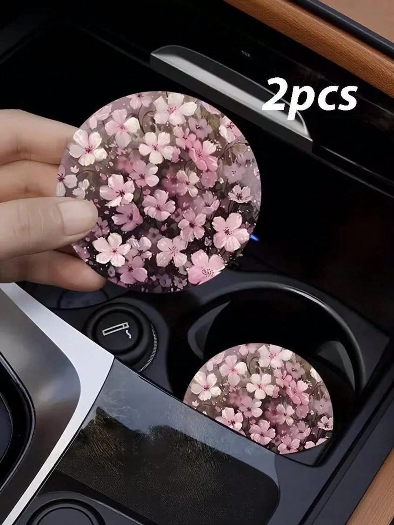 2pcs Peach Blossom Pattern Car Cup Holders, Non-Slip Floral Car Cup Holders, Waterproof Dust-Proof Car Interior Decoration Accessories, Universal Car Cup Holders, Gift For Female Drivers