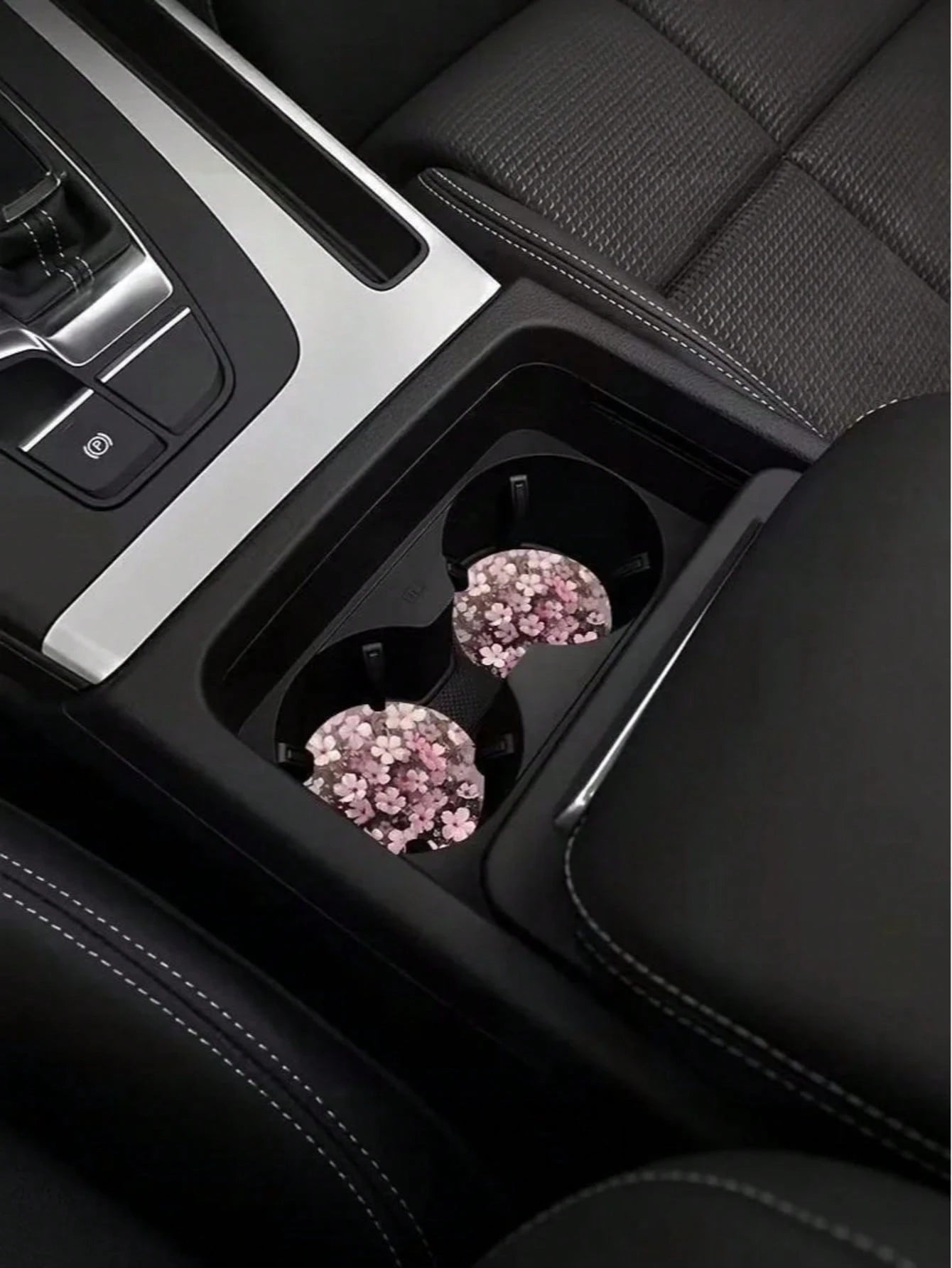 2pcs Peach Blossom Pattern Car Cup Holders, Non-Slip Floral Car Cup Holders, Waterproof Dust-Proof Car Interior Decoration Accessories, Universal Car Cup Holders, Gift For Female Drivers