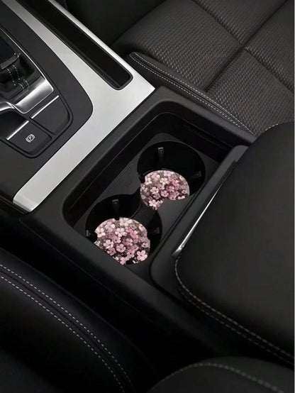 2pcs Peach Blossom Pattern Car Cup Holders, Non-Slip Floral Car Cup Holders, Waterproof Dust-Proof Car Interior Decoration Accessories, Universal Car Cup Holders, Gift For Female Drivers