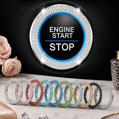 2pcs Red Rhinestone Car Engine Start/Stop Button Ring, Shiny Crystal One-Touch Start Button Decorative Cover, Shiny Car Interior Accessory, Suitable For Women