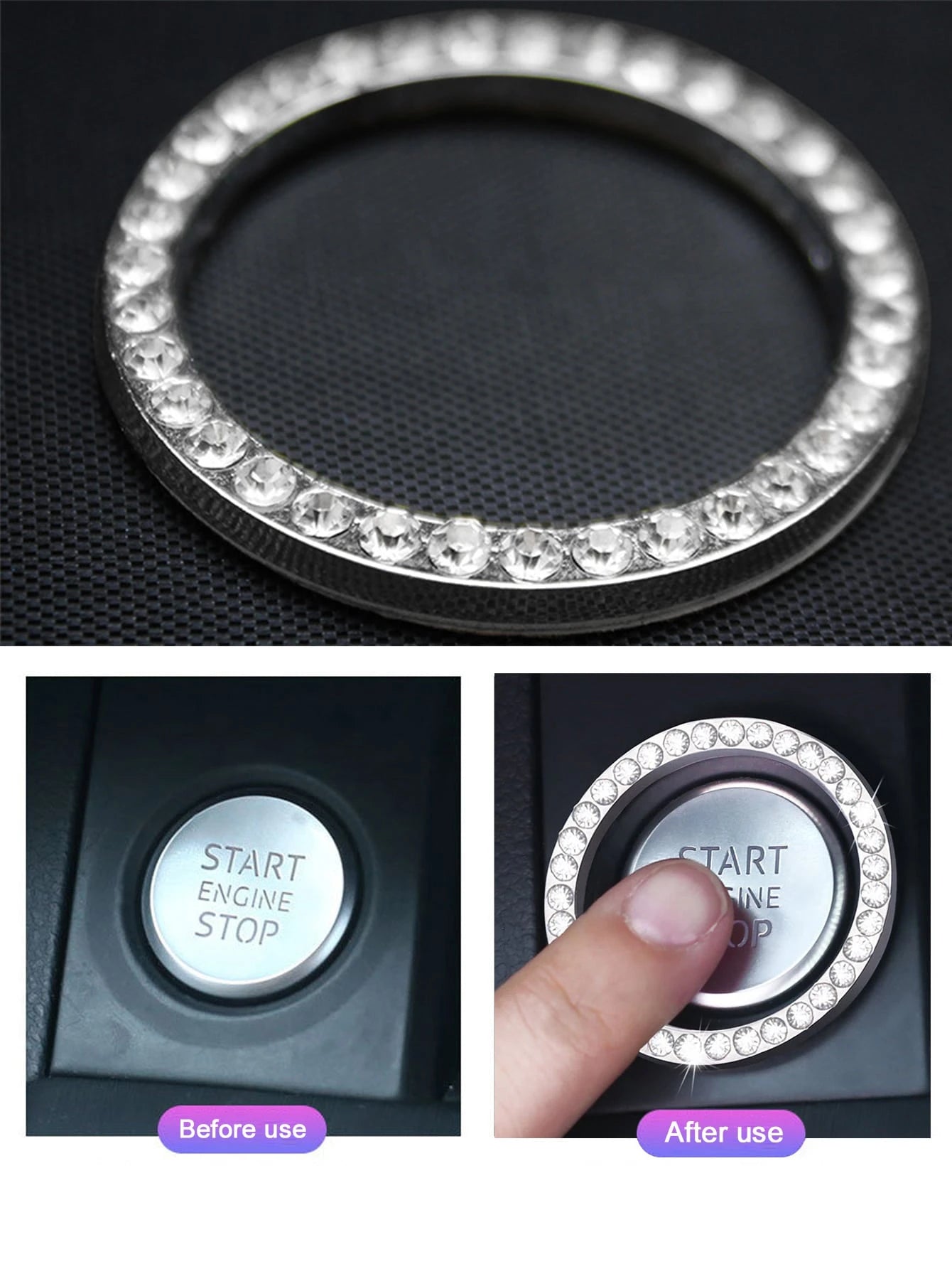 2pcs Rhinestone Decor Car One-button Decoration