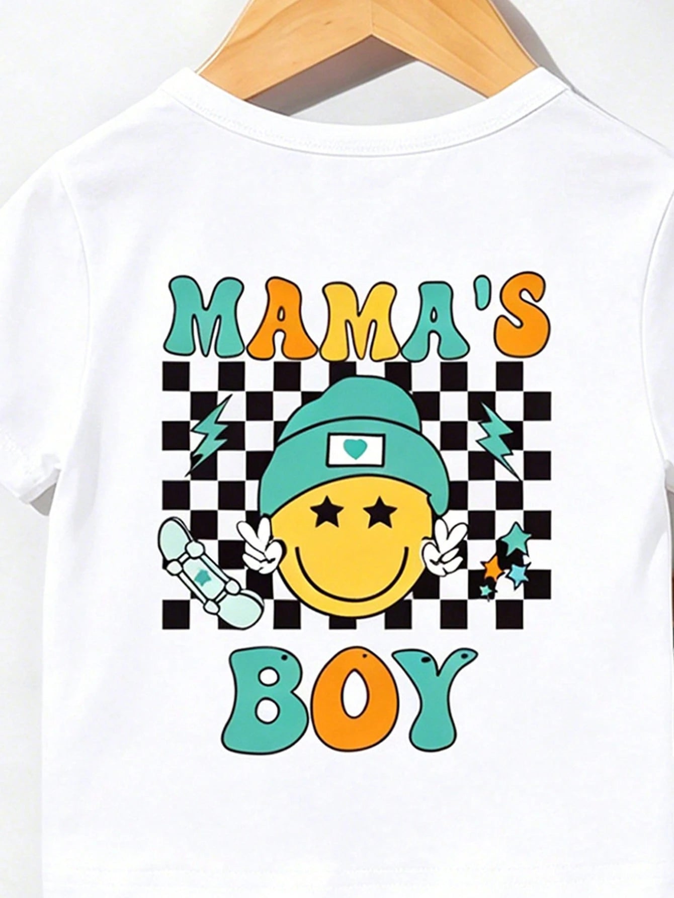 2pcs/Set Baby Boy Casual Graphic Print Top And Checkered Shorts Set, Suitable For Outings In Summer