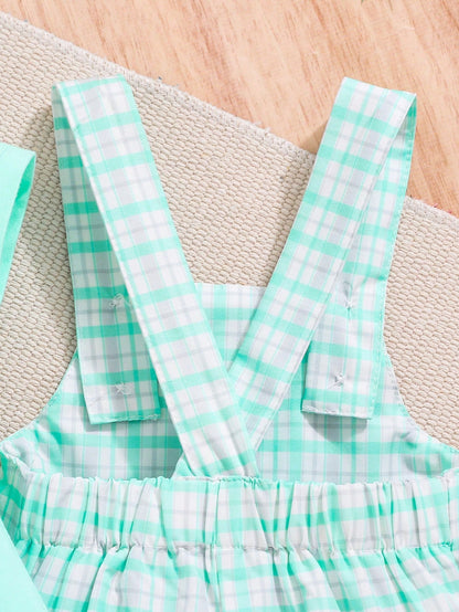 2pcs/Set Baby Boy Cute Plaid Print Sleeveless Outfit For Spring