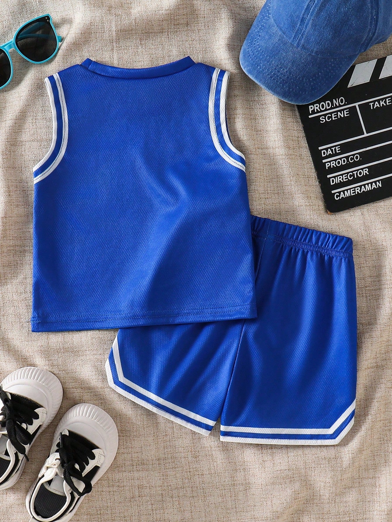 2pcs/Set Baby Boy Spring/Summer Street Style Sports Birdseye Fabric English Letter & Number Digital Print Round Neck Sleeveless Tank Top & Elastic Waist Shorts, Suitable For Baby Boy Fashion Out