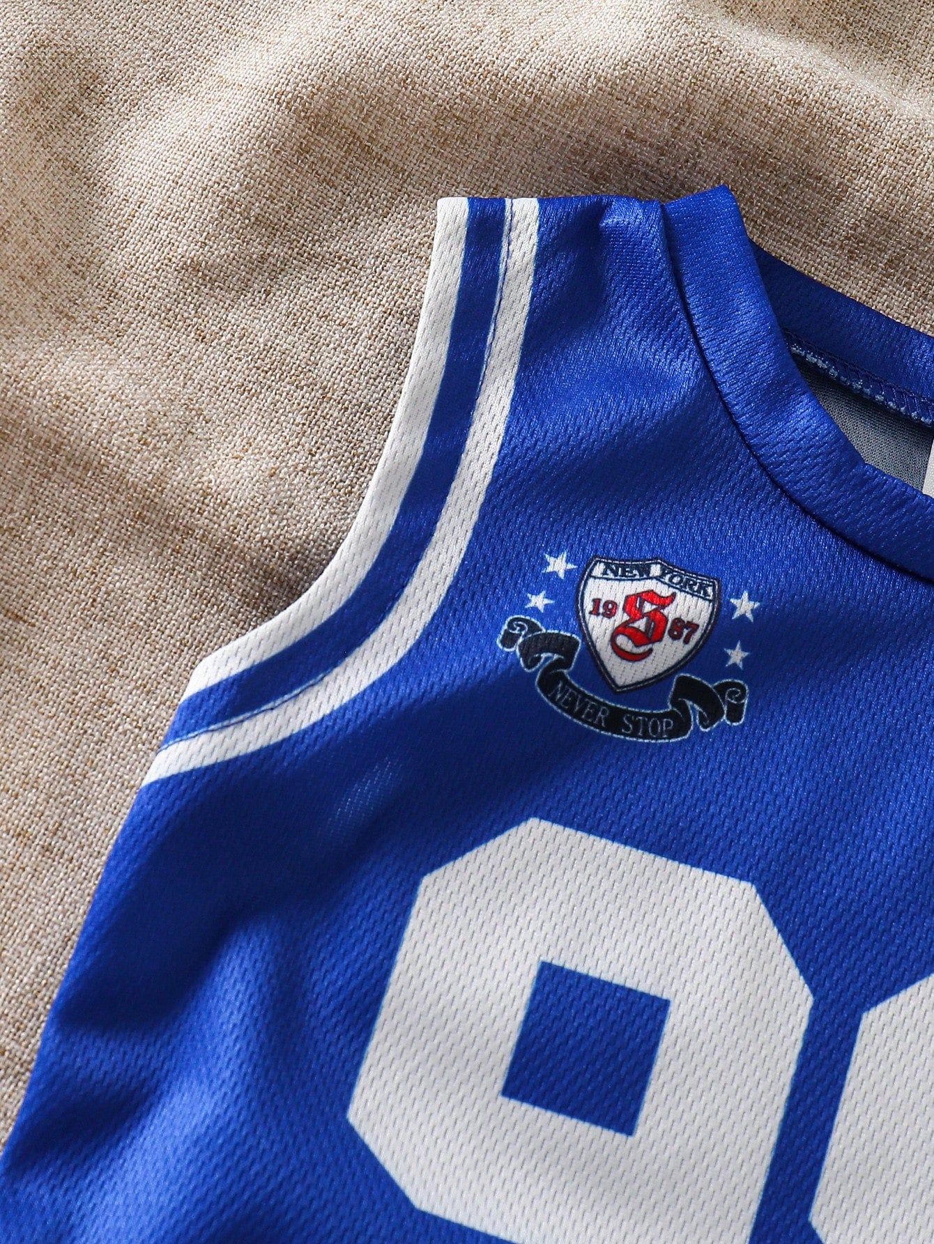 2pcs/Set Baby Boy Spring/Summer Street Style Sports Birdseye Fabric English Letter & Number Digital Print Round Neck Sleeveless Tank Top & Elastic Waist Shorts, Suitable For Baby Boy Fashion Out