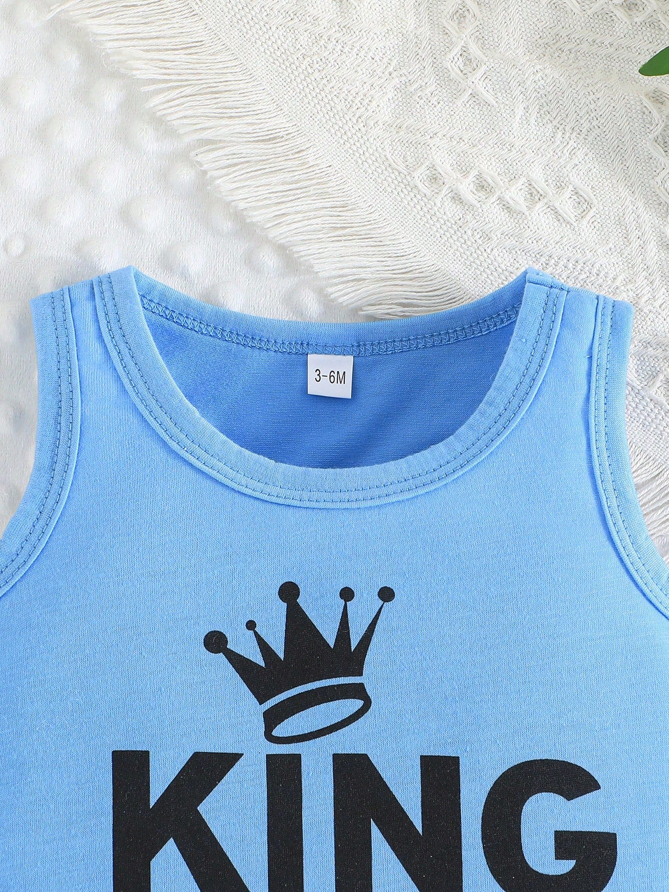 2pcs/Set Baby Boy Summer Casual Sports Beach Crown Letter Print Tank Top & Shorts Set