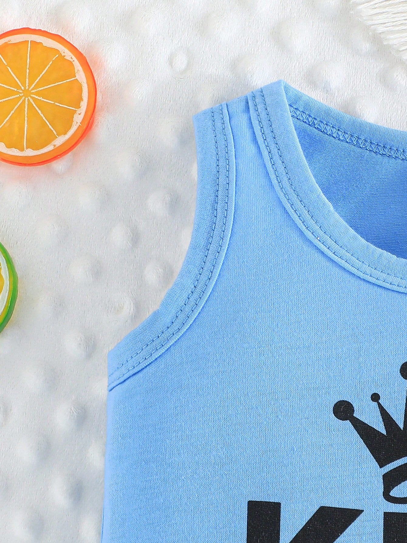 2pcs/Set Baby Boy Summer Casual Sports Beach Crown Letter Print Tank Top & Shorts Set
