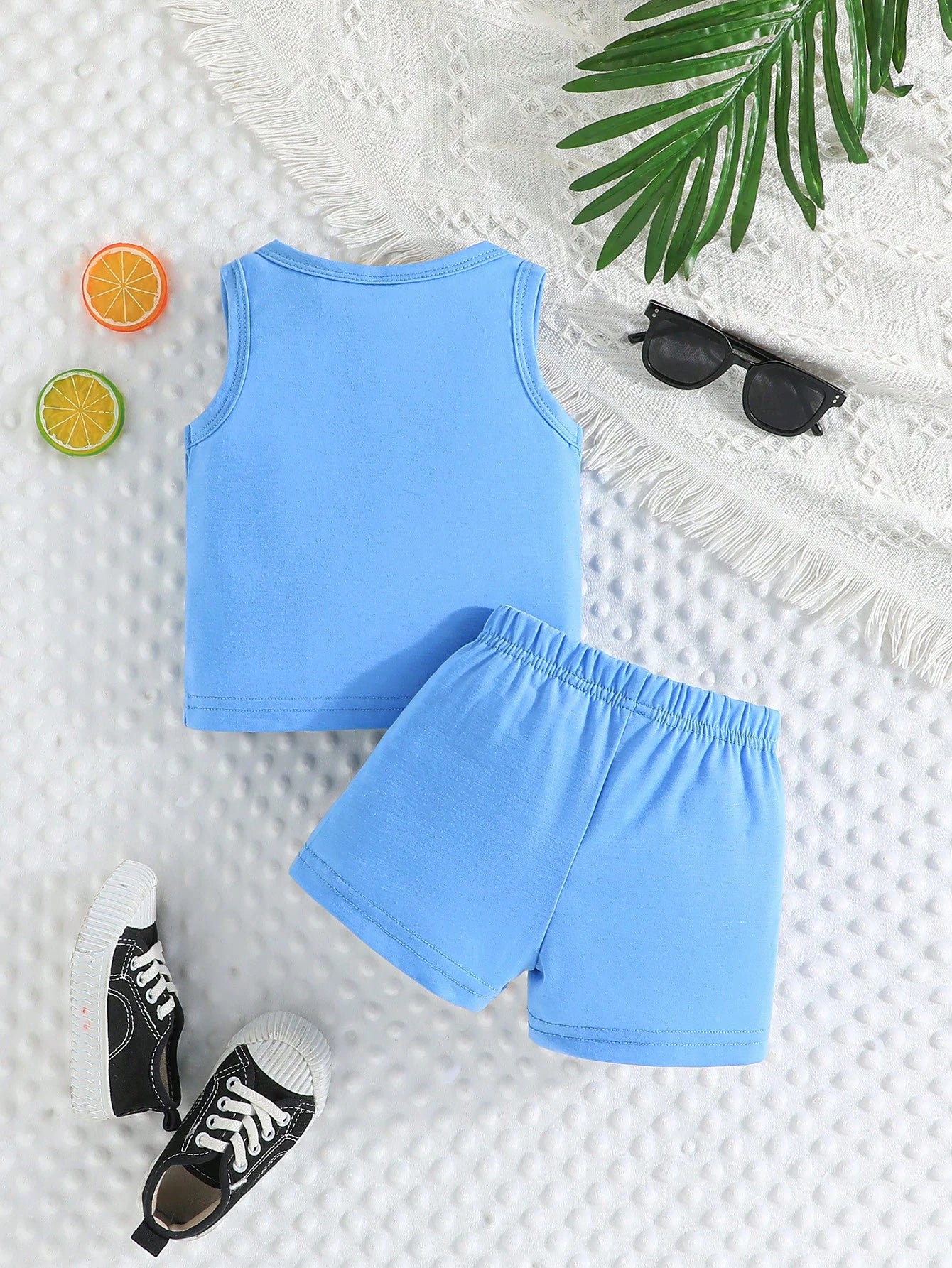 2pcs/Set Baby Boy Summer Casual Sports Beach Crown Letter Print Tank Top & Shorts Set
