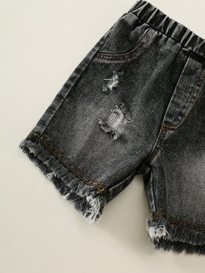2pcs/Set Baby Boy Summer Street Style Cute Versatile Knit Car Print Tank Top & Denim Shorts Set, Tank Top Set, Denim Set, Racing Set