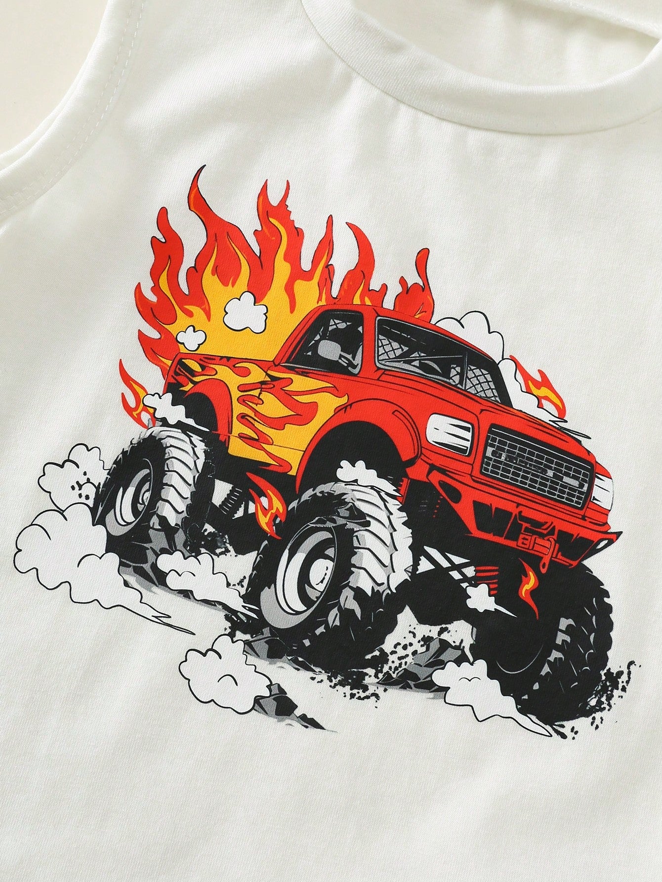 2pcs/Set Baby Boy Summer Street Style Cute Versatile Knit Car Print Tank Top & Denim Shorts Set, Tank Top Set, Denim Set, Racing Set