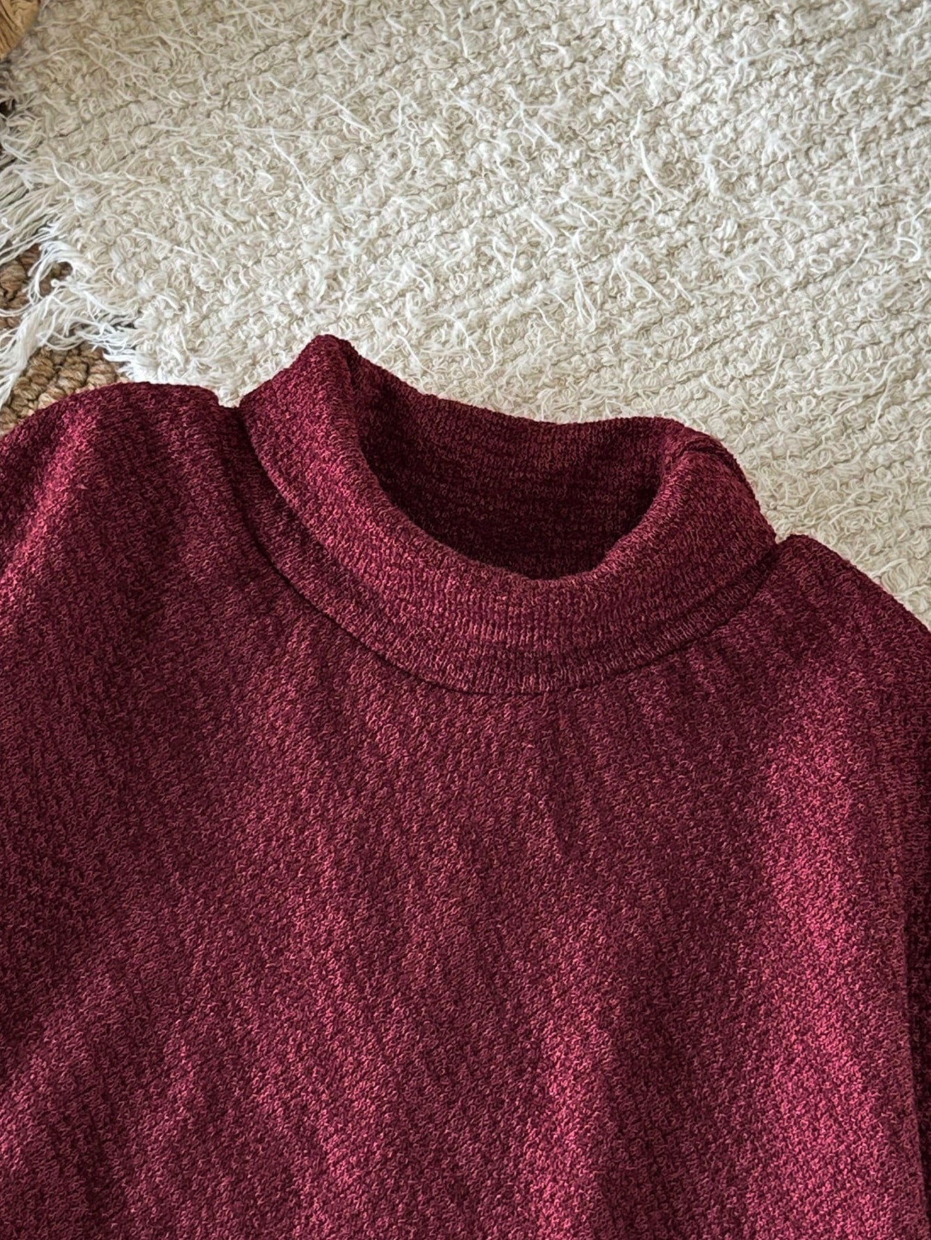 2pcs/Set Baby Girl Knitted Outfit, Burgundy High Neck Top With Matching Lantern Pants, Cute Autumn Wear, Suitable For Toddlers, Red Family Matching