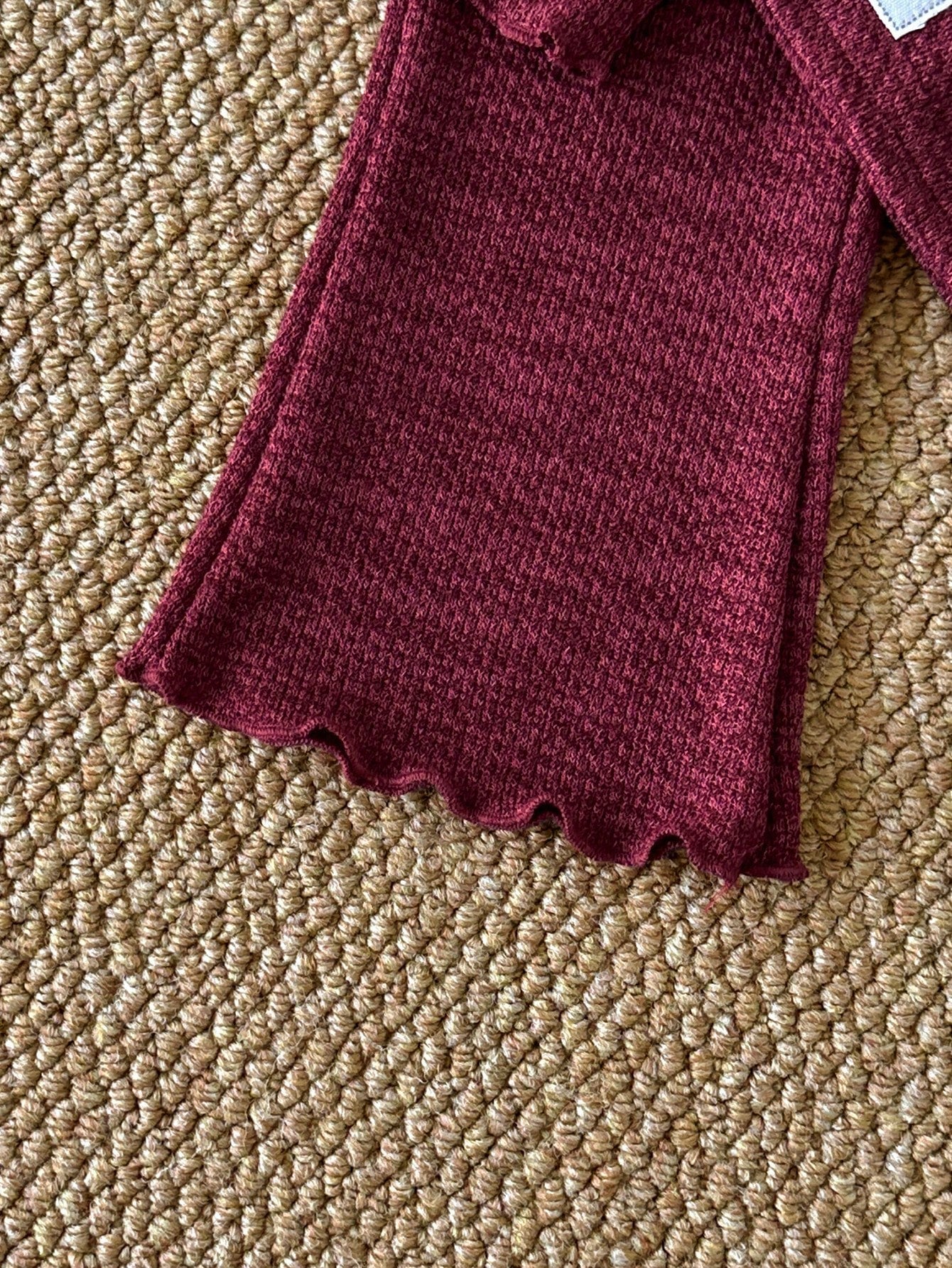 2pcs/Set Baby Girl Knitted Outfit, Burgundy High Neck Top With Matching Lantern Pants, Cute Autumn Wear, Suitable For Toddlers, Red Family Matching