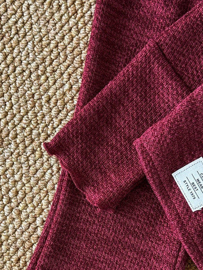 2pcs/Set Baby Girl Knitted Outfit, Burgundy High Neck Top With Matching Lantern Pants, Cute Autumn Wear, Suitable For Toddlers, Red Family Matching