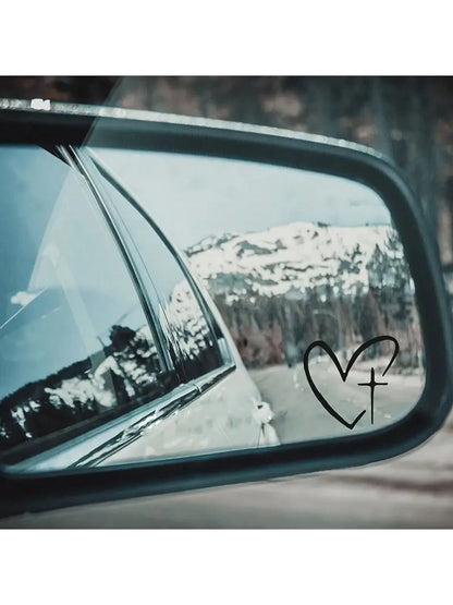 2pcs/Set Heart Cross Mirror Sticker, Personalized Creative Decoration Waterproof Sunscreen Sticker For Cars, Laptops & Wall Decoration- Exterior Accessories