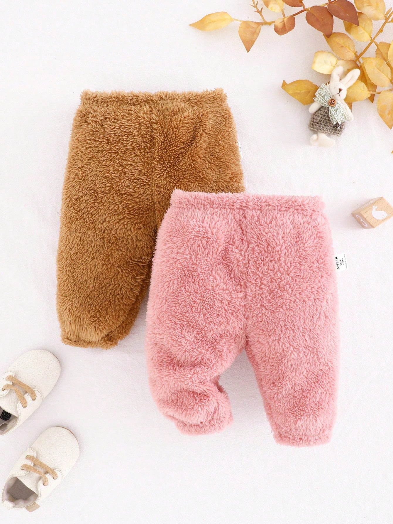 2pcs/Set Newborn Baby Girl Cute Solid Color Plush Elastic Waist Autumn Pants Winter Outfit