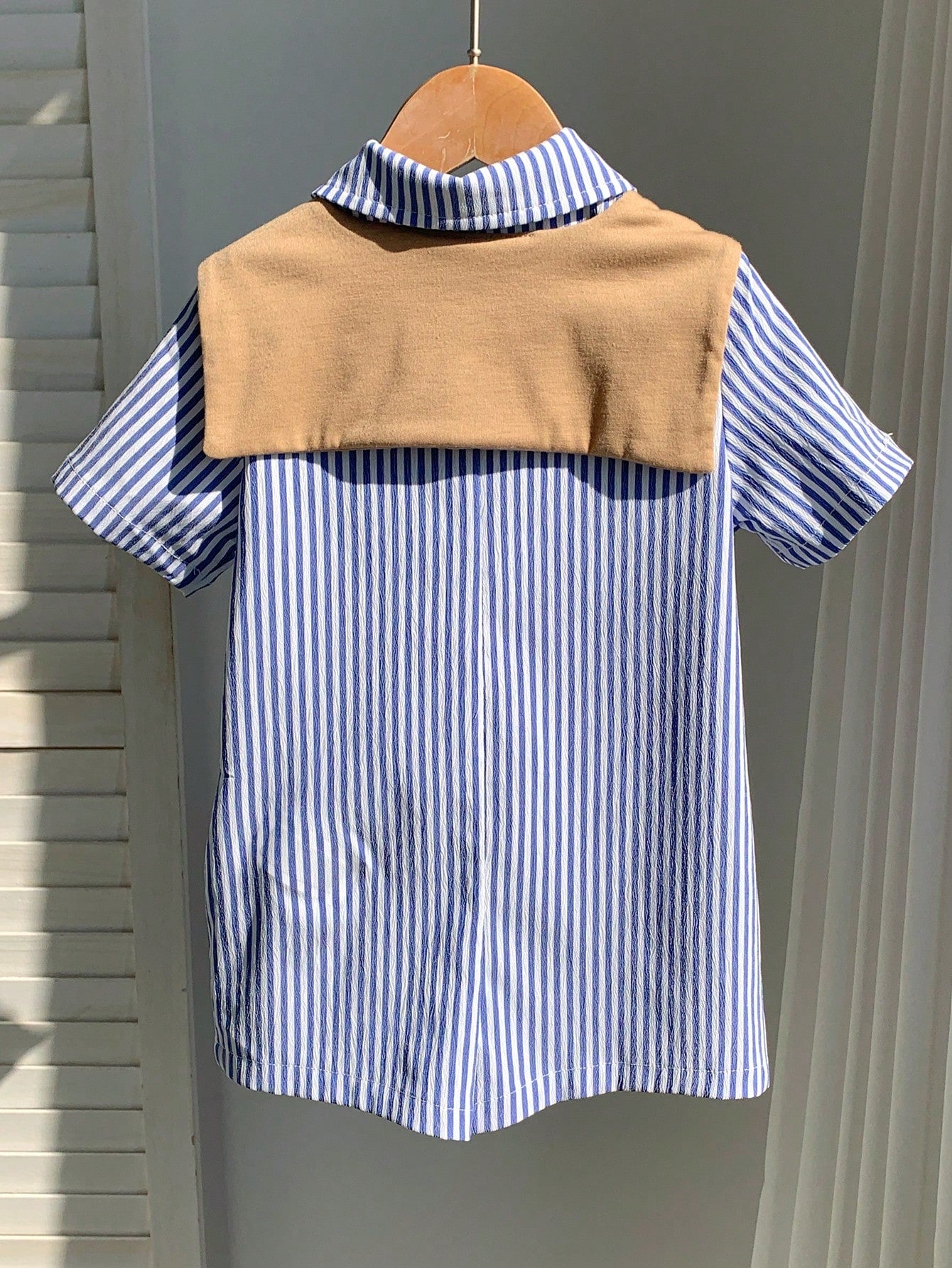 2pcs/Set Newborn Unisex Baby Blue White Stripe Summer Romper&Khaki Knit Shawl Outfit,Spring Baby Boy Vacation Outfit Sets,Family Matching Gift Sthings