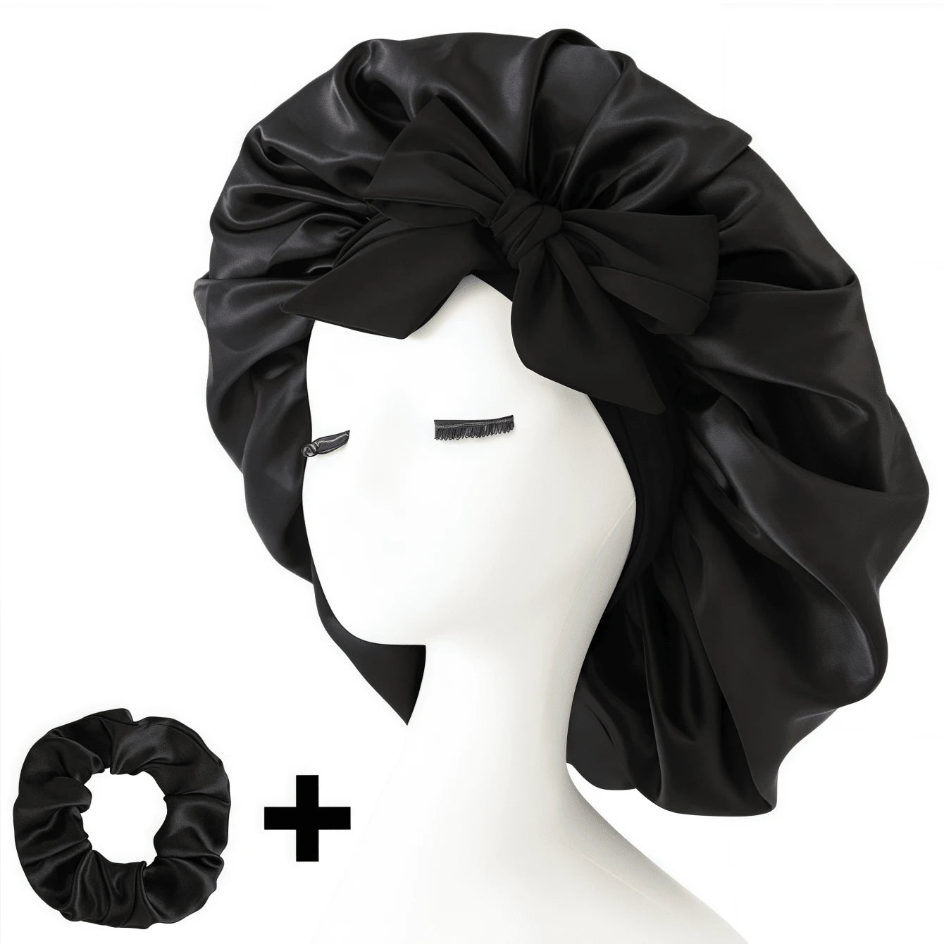 2pcs/Set "Spacious Space" Luxurious Solid Color Satin Bonnet With Satin Scrunchies Large Soft Y Bonnet For Sleeping Satin Hair Bonnet Night Cap Hair Care Hat With Tie Band Bonnets