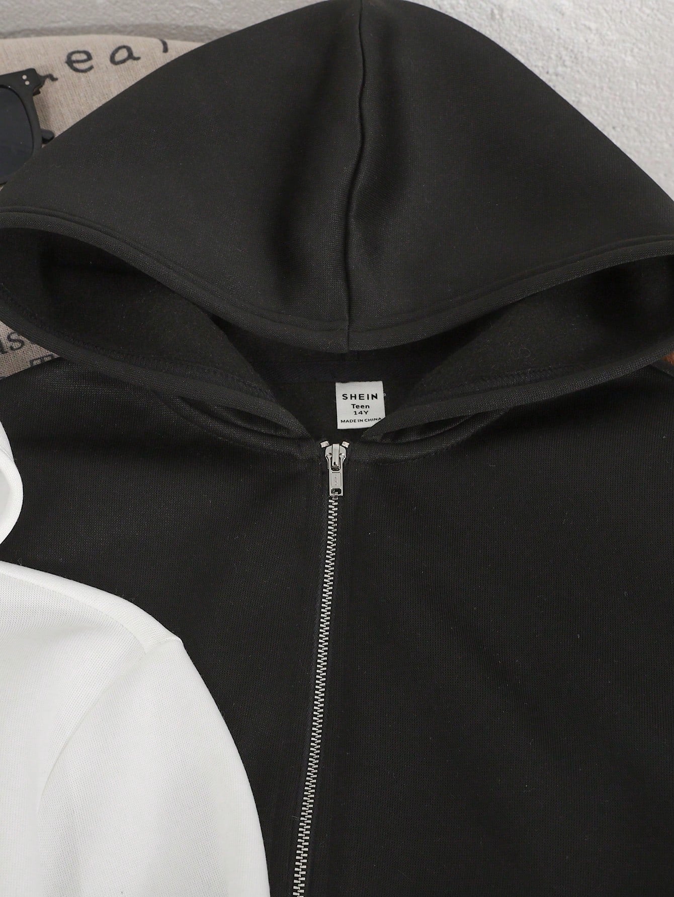 2pcs/Set Teens Girls Loose Casual Solid Color Knitted Zip-Up Hoodies,Black & White,Back-To-School Autumn Winter Matrix Dance Plain Hoodie Clothes