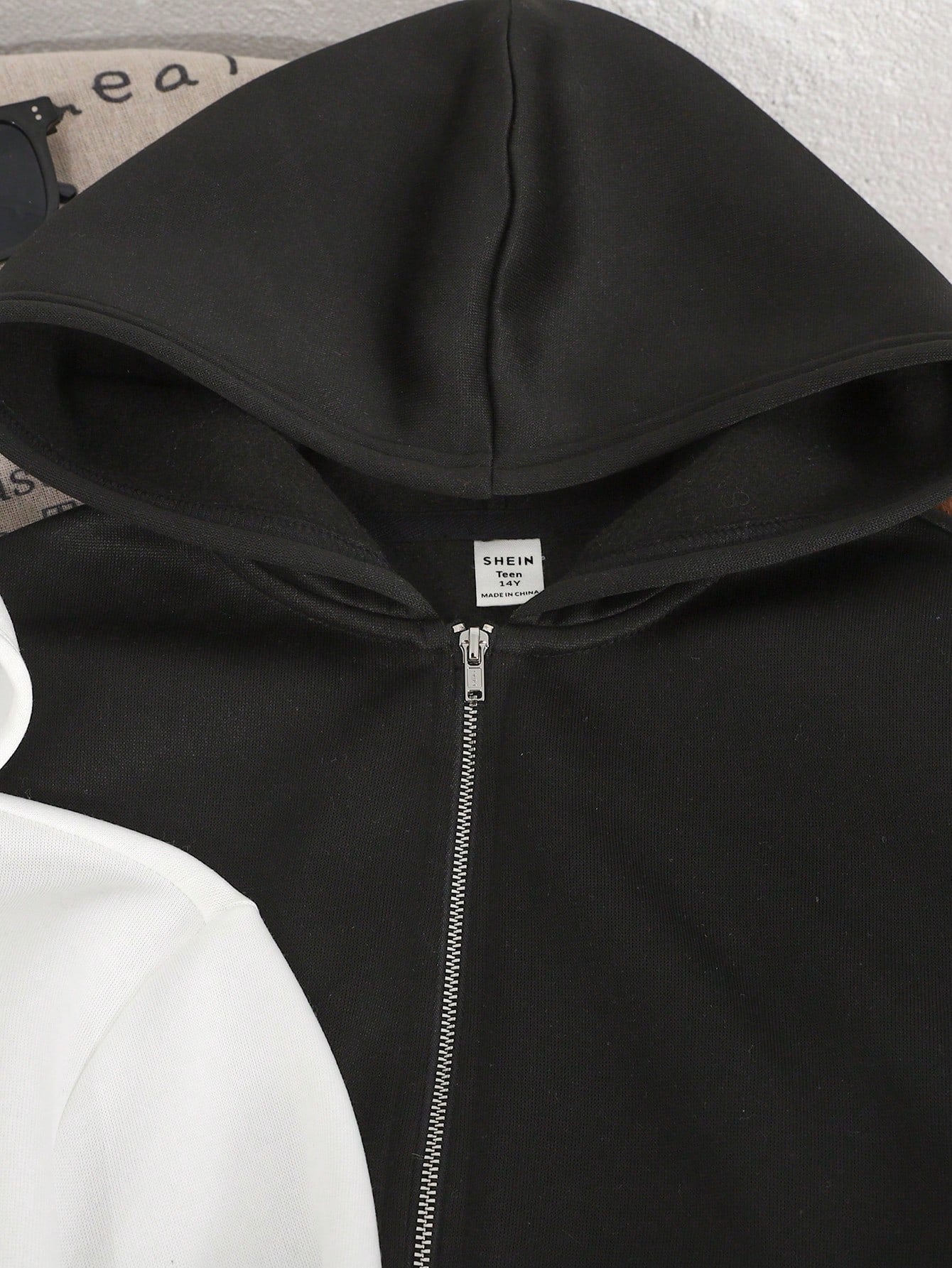 2pcs/Set Teens Girls Loose Casual Solid Color Knitted Zip-Up Hoodies,Black & White,Back-To-School Autumn Winter Matrix Dance Plain Hoodie Clothes