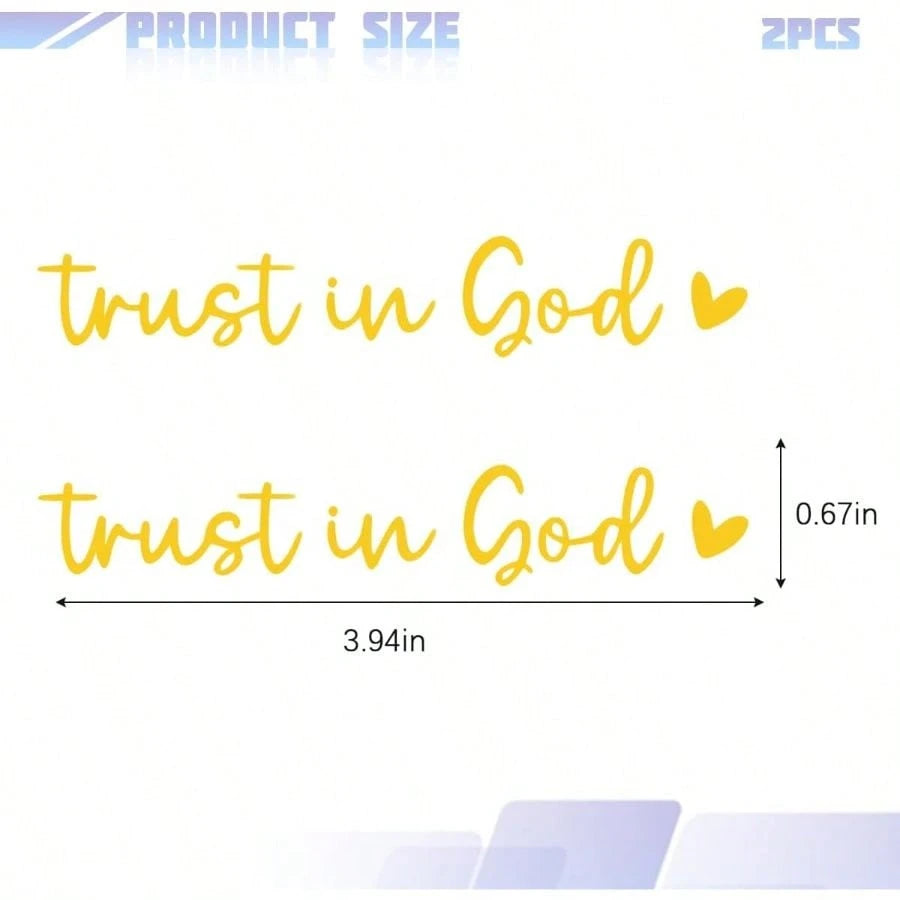2PCS/Set Trust In God Car Rearview Mirror Decals, Vehicle Rear View Mirror Decorative Stickers, Affirmation Reminder Automotive Wall Bumper Decal Accessories, Universal Fit (Reflective Yellow)